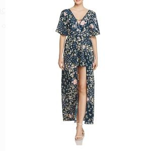 Band of Gypsies Floral Maxi Overlay Romper Green